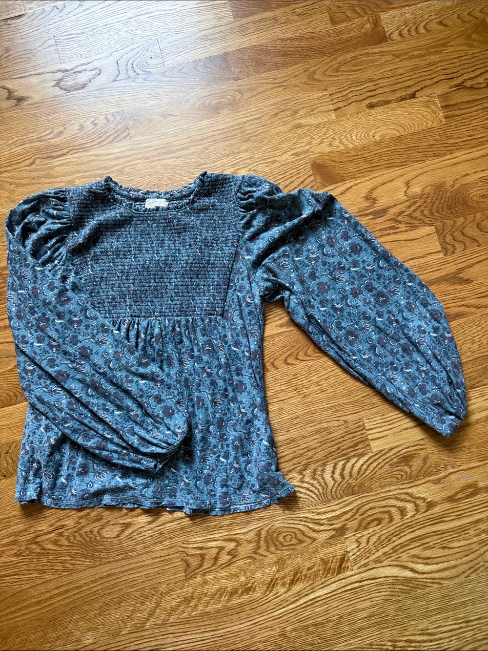 Nation LTD Blue Floral Smocked Long Sleeve Top